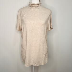Cotton Blend Shaped Lands End Shirt Turtle Neck Short Sleeve Blouse Top Size XL